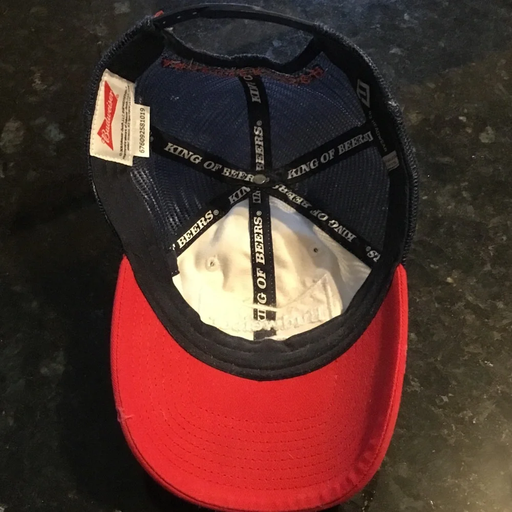 Budweiser Beer Snap Back Athletic Red White Navy Mesh Alcohol Baseball Hat